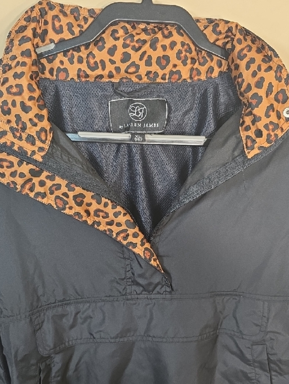 Lauren James Leopard Trim Rain Jacket | Size XL | Pullover Windbreaker With Hood - Picture 3 of 7